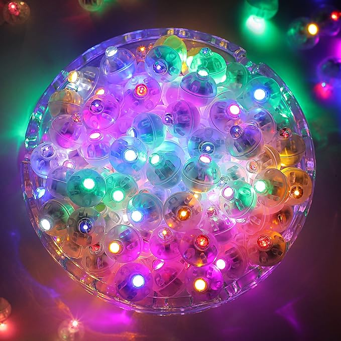 ZGWJ 50PCs Colorful Balloon Lights Mini, Battery Powered, Long Standby Time Waterproof Tiny Led Round Flash Light for Paper Lantern Balloon Party Easter Eggs Wedding Christmas Halloween Decorations
