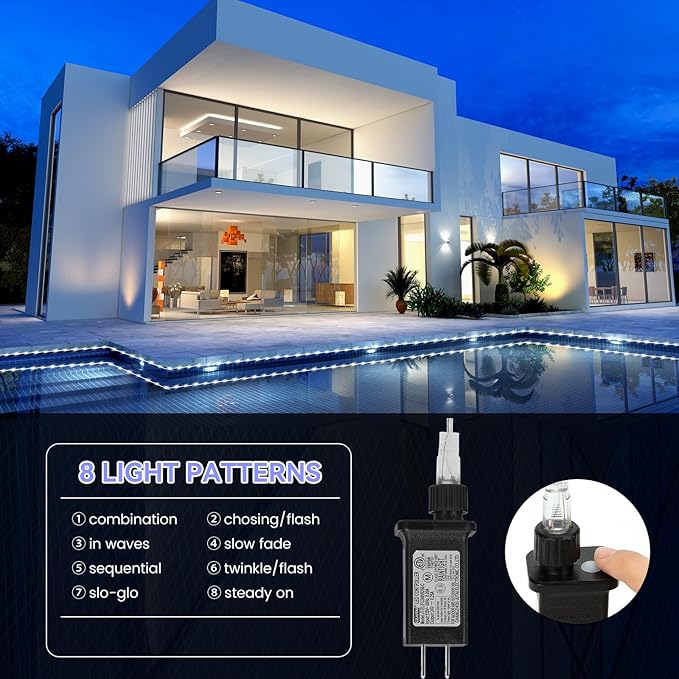 PUHONG (New Rope Lights, 100FT 300 LED Connectable Rope Lights, Waterproof Tube Lights with 8 Modes for Indoor Outdoor, Deck, Pool, Landscape, Background, Trees, Bridges, Eaves Decoration (White)