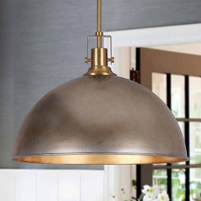 LamQee 18 Inch Antique Silver Large Pendant Light Kitchen Island, Farmhouse Modern Dome Pendant Light Fixtures Ceiling Hanging Lighting Chandelier for Dining Room Over Table, Bar, Hallway, Entryway