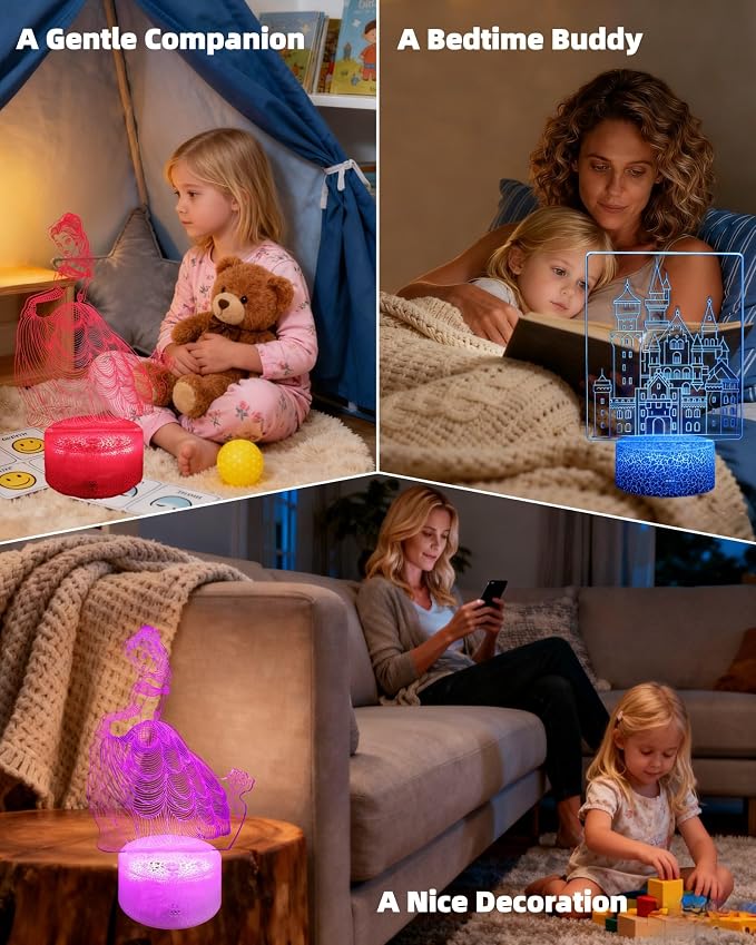 Princess Castle Night Light, 3D Illusion Lamp for Girls, 2 Patterns | 16 Colors Changing, Dimmable, Smart Touch & Remote Control, Bedroom Room Décor, Birthday Christmas Gift Toy for Kid Daughter