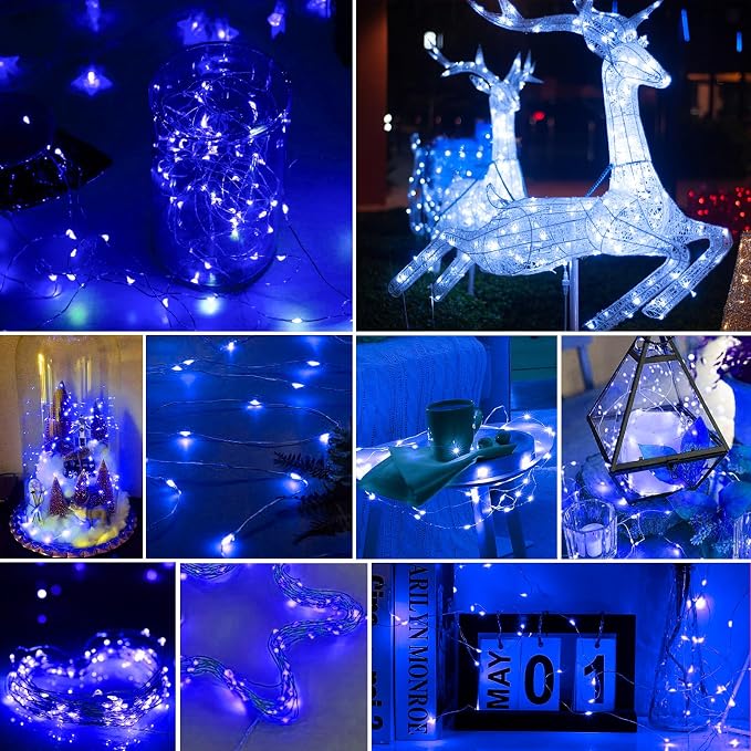 pozzolanas 50 Pack Blue Battery Operated String Lights - 7ft Waterproof Fairy Lights with 20 LEDs for Home, Mason Jar, Party, Wedding, Halloween, Christmas Decorations