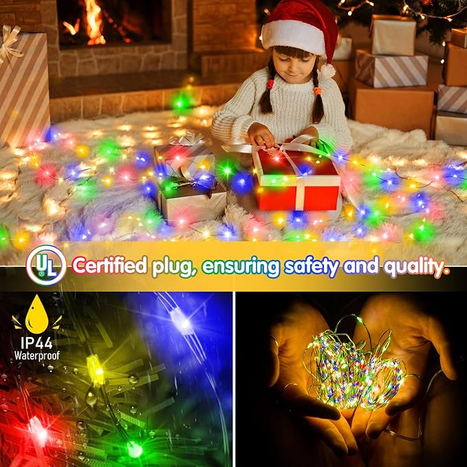 KNONEW 203FT 600LED Green Wire Outdoor Fairy Lights Plug in Multicolor Xmas | Timer,Memory,Dimmable,Remote,Waterproof,Green Wire,Invisible in Greenery,for Garden,Wedding,Party, Indoor/Outdoor, Christmas