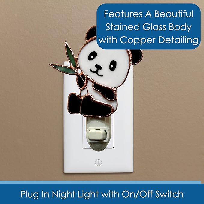 Gift Essentials Panda Plug in Night Light - Stained Glass Nightlight with On/Off Rocker Switch - Includes One 4 Watt Replaceable Incandescent Warm Glow Bulb