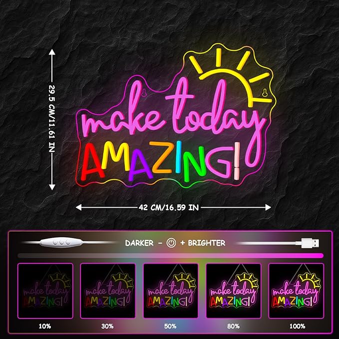 Make Today Amazing Neon Sign Classroom Wall Decor Reading Neon Signs with Sunrise LED Lights for Bedroom Reading Corner Lights Up Sign for Library Study Office LED Gift for Teens Teachers