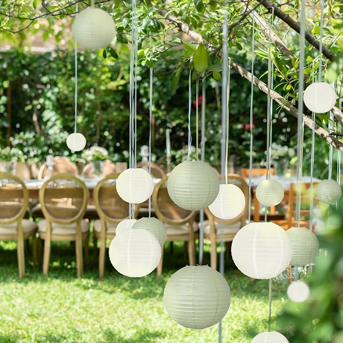 20Pcs Paper Lanterns, Sage Green and Ivory Hanging Lantern for Rustic Party | 6"8"10" Round Paper Lanterns Decorations for Bridal Shower Wedding Engagement Birthday Baby Shower Home Classroom Decor