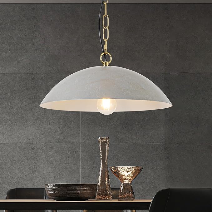 16" Pendant Lights Kitchen Island, Modern Large Pendant Light,Cement Gray Dome Pendant Lights for Kitchen Living Room Dining Room Bedroom Café
