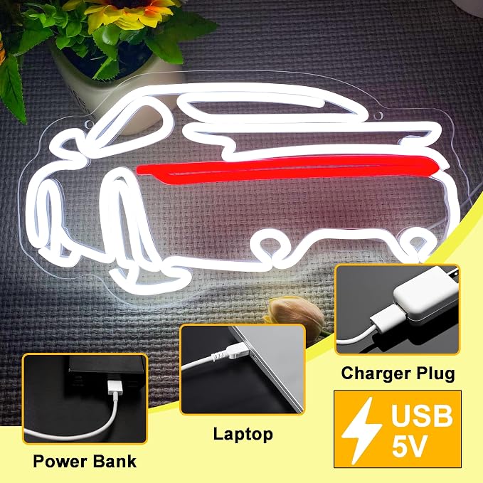 Sports Car Neon Signs for Wall Decor,Dimmable Garage Neon Light,Usb Powered Car Signs for Kids Bedroom Boys Room Playroom Man Cave Bar Birthday Gifts(15 * 7.9in)