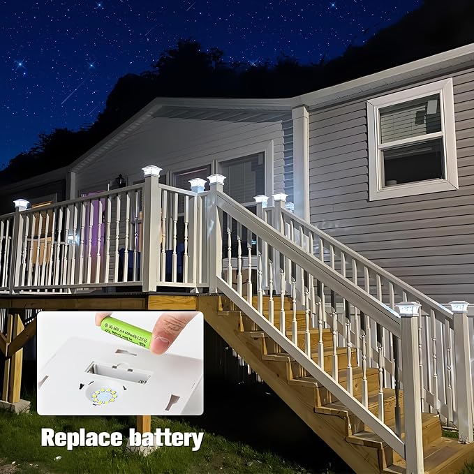VOLISUN Solar Fence Post Cap Lights, Cool/Warm Modes Outdoor 4Pack, White | Solar powered waterproof deck lights fit 4x4 wooden & vinyl posts, ideal for garden, patio, porch landscape decoration