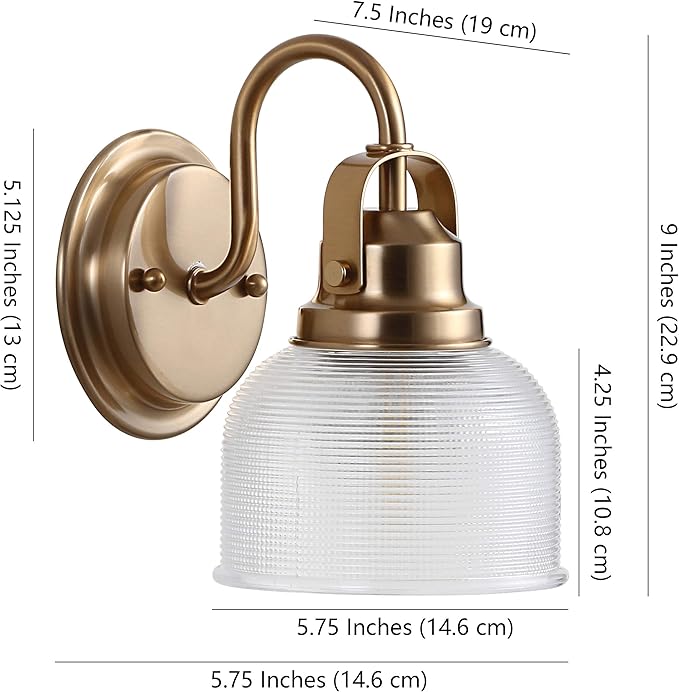 JONATHAN Y 5.75" Brass Gold Modern Bathroom Vanity Light, 1-Light LED Wall Sconce, Clear Glass Bell Shade for Mirror Hallway Kitchen, ETL Listed, LED Bulb Included (JYL7407B)