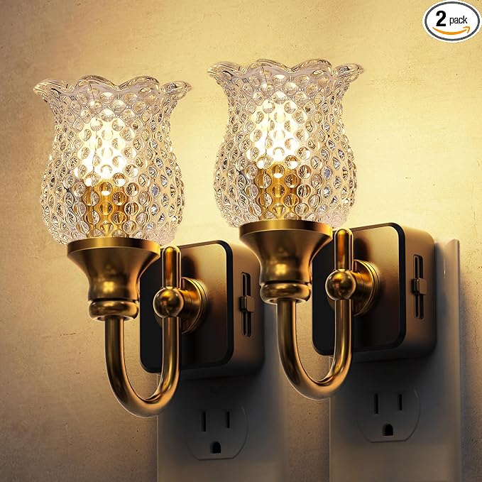 L LOHAS LED Night Light,Decor Night Lights Plug into Wall | 2 Pack 3000K Soft White LED Floral Night Lights with Auto Sensor, 0-100lm Adjustable Brightness, for Hallway Bedroom Stairway