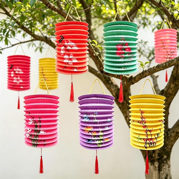 10 Pack Chinese Japanese Paper Lanterns 6.3 Inch with LED Lights, Colorful Lanterns for Lunar New Year,Mid-Autumn Festival Decoration Spring Festival, Valentine Party Decorations