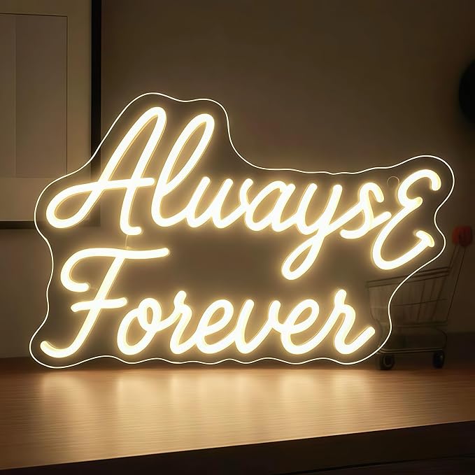 Always Fover Neon Sign, Warm White Neon Light Sign, Letters Wedding Led Neon Signs for Wall Decor, USB Light Up Signs for Wedding Party Bedroom Beauty Salon Girls Love Gift