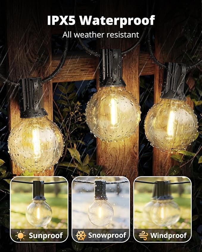 VIPAR Outdoor String Lights,30FT 13 G40 Patio Lights Waterproof for Balcony | ETL,Vintage LED Globe Bulbs,Connectable, Shatterproof,Waterproof,2700KDimmable,Plug-in,for Backyard Porch Garden Bistro