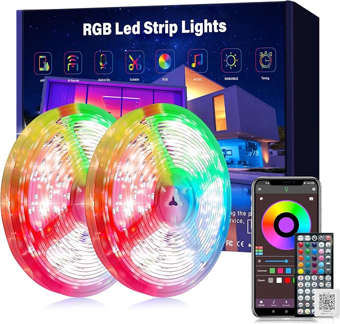 Ledagic Led Lights for Bedroom 150 ft (2 Rolls of 75ft), Led Lights Strip | Color Changing Led Strip Lights with 60 Keys Remote and App Control, Music Sync Led Lights for Room Kitchen Party Home Decor