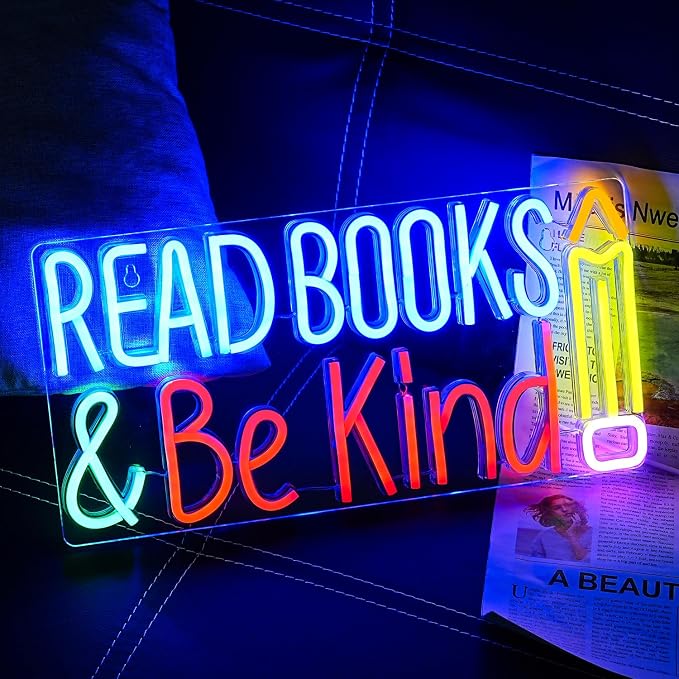 Read Books And Be Kind Neon Sign Pencil Neon Light Student LED Neon Light Colorful Neon Light Up Sign Suitable for Classroom Bookstore Library Museum Study Room (14.1"*7")