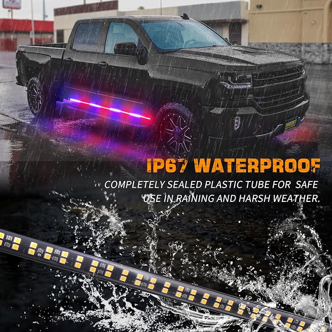 2 Pack 70-Inch Red Blue 864 LED Running Board Strobe Lights Strip | Warning High Bright IP67 Waterproof Flashing Hazard Lights for Trucks Pickups Construction Vehicles