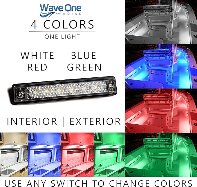 Wave One Marine 8" LED RGBW Surface Mount Courtesy Internal Driver Mount Boat Light | RV Accent | Interior Exterior Deck Transom Cockpit T Top | Waterproof IP67