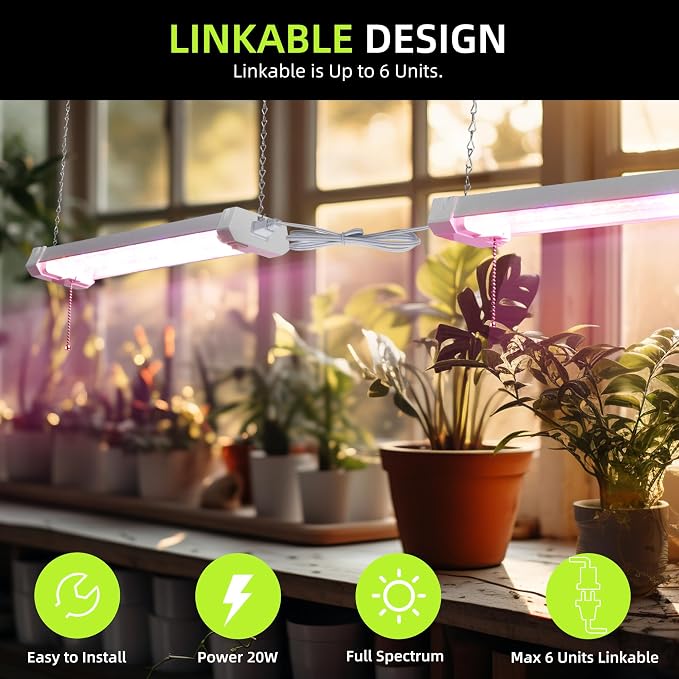 Hlite 4 Pack 16inch Adjustable Full Spectrum Plant Growing Lamps | Hanging Grow Light for Indoor Plants with Shade,Linkable Plug and Hanging with On/Off Switch, Seedling to Flowering