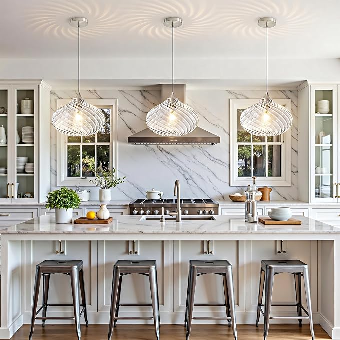 11in Nickel Pendant Lights Kitchen Island with Clear Glass Shade 1Pack | Handcrafted Glass Pendant Light Fixtures, UL Certified, E26 Base 100W Max, Height-Adjustable, Dimmable Hanging Pendant Light