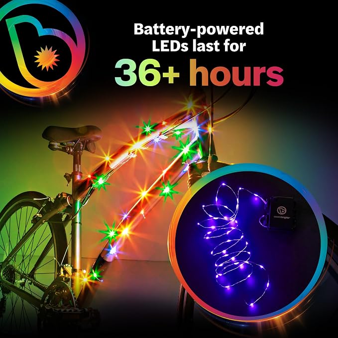 Brightz CosmicBrightz LED Bike Frame Rope Light - 6.5-Foot String Rope - Battery-Powered with On/Off Switch - Ultra Bright Color Keeps Your Ride Fun and Safe for Kids, Teens, & Adults