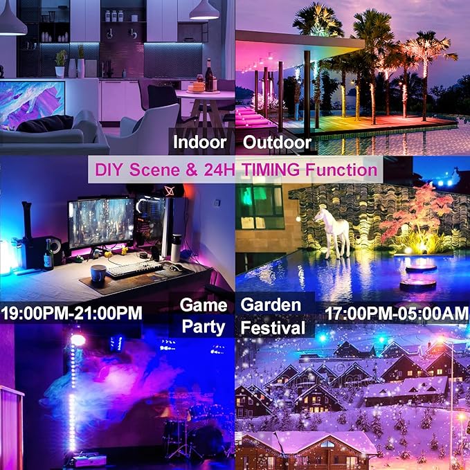 LED Flood Light Outdoor 800W Equivalent Bluetooth Smart Color Change Landscape Lighting DIY-Scene+RGB Colors+Warm White 2700K - APP & Group Control & Timing,IP66 Waterproof US 3-Plug Up Light 4Pack