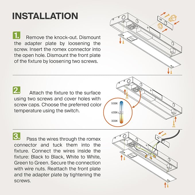 ASD LED Under Cabinet Lighting, 24 inch 12W 822 LM, Dimmable Hardwired Under Cabinet Lights for Kitchen, 3000K Soft/4000K Cool/5000K Daylight, Under Counter Light Fixtures, ETL, White, Bullnose Design
