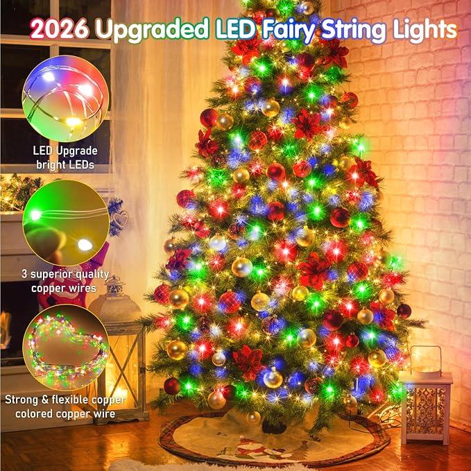 KNONEW 100FT 300 LED Outdoor Fairy Lights Plug in, Christmas Fairy Lights Outdoor Waterproof 8 Modes Memory Times for Wedding Bedroom Walls Garden Trees Decoration(Multicolor)