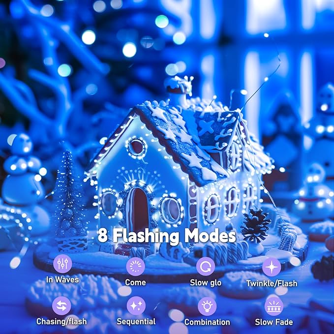 ZSJWL Rechargeable Fairy Lights with DIY Timer & 8 Modes, 16FT 50LED String Lights Battery Operated Indoor, Twinkle mini Lights for Bedroom Christmas Wedding Centerpiece Decor (Blue)