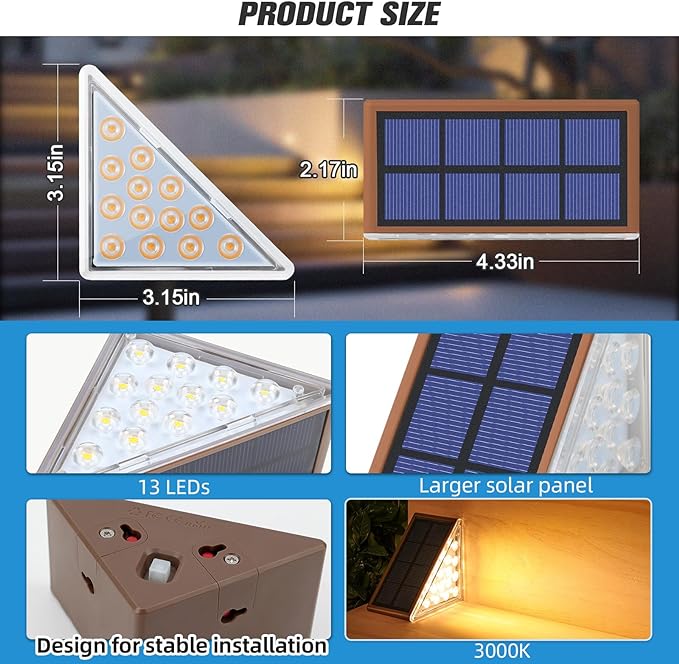 Solar Stair Lights,Warm White Outdoor Step Lights IP67 Waterproof Auto On Off, Outdoor Stair Lights for Steps,Stair,Patio,Yard,Porch,Front Door,Sidewalk,Deck Decor（Brown, 24 Pack）