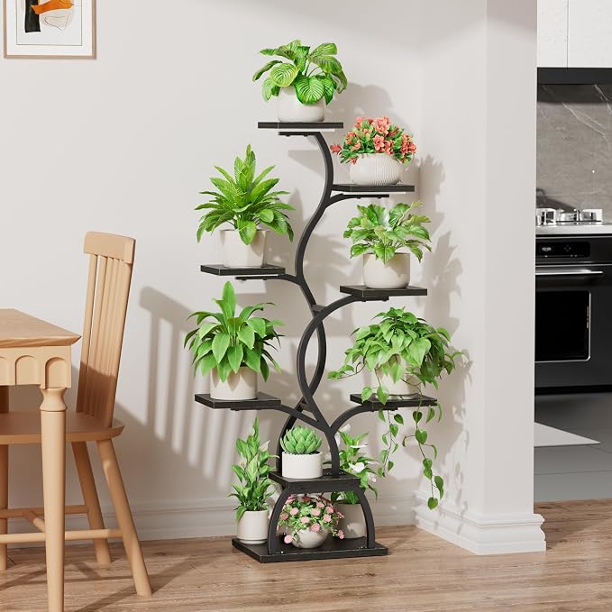 Plant Stand Indoor with Grow Light - 8 Tiered Corner Plant Shelf Indoor | 49" Plant Holder with Lights for Indoor Growing, Tall Lighted Flower Stand for Living Room, Balcony, Black