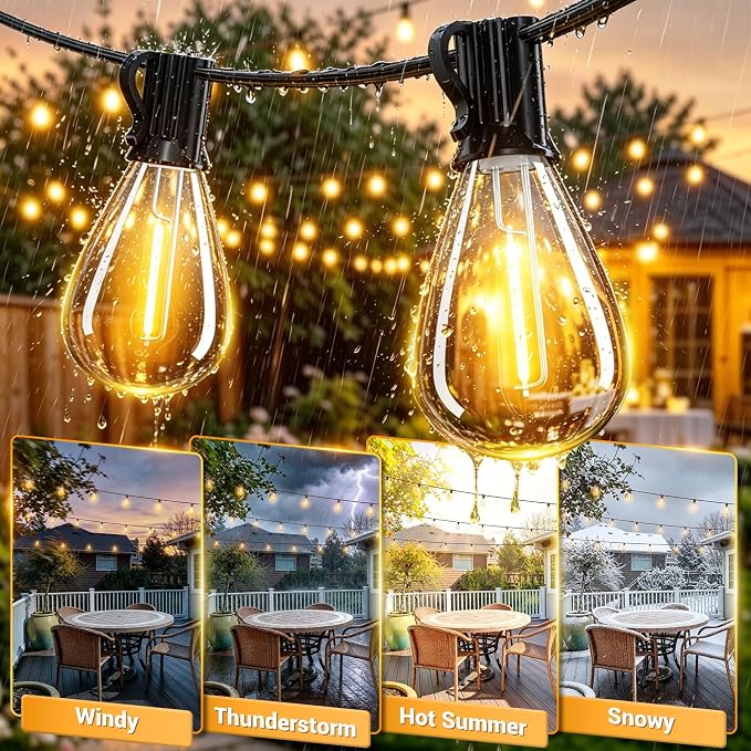 30FT Outdoor String Lights with Remote, Waterproof Patio Lights with 10+1 Shatterproof LED Bulbs,Dimmable Hanging Decor for Backyard Garden Porch Bistro, Timer & 3 Modes,2700K Warm White