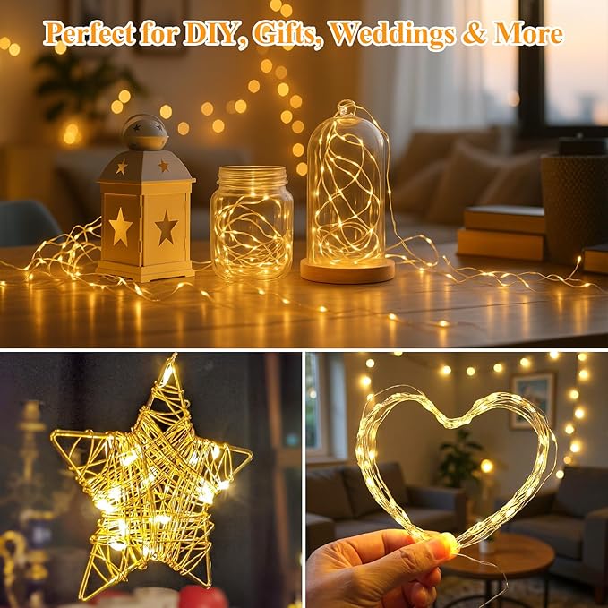 Lakumu 24-Pack Fairy Lights Battery Operated String Lights-7FT 20 LED,Waterproof Silver Wire Firefly Lights for Mason Jars DIY Bedroom Wedding Party Centerpiece Table Decor, Warm White