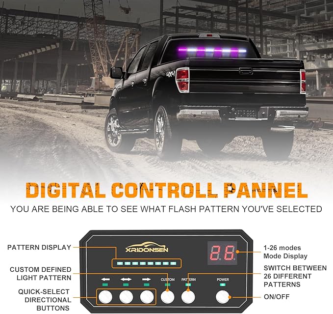 XRIDONSEN 35 inch Purple White Traffic Advisor Light Bar 48 LED Emergency Strobe Lights Safety Warning Lights Front/Rear Window w/Display Controller for Escort Vehicles Trucks SUV