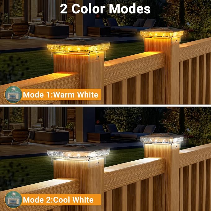 btfarm 4x4 Solar Post Cap Lights Outdoor, 2 Modes 16 LED Fence Deck Post Lights, 6 Pack Waterproof Solar Powered Lighting Outside Fit 4x4 3.5x3.5 Wooden/Vinyl for Porch Patio Garden, Copper Cap