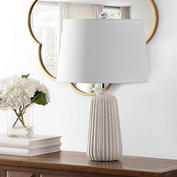 SAFAVIEH Lighting Collection Sawyer Modern Ivory Ceramic 24-inch Bedroom Living Room Home Office Desk Nightstand Table Lamp (LED Bulb Included)