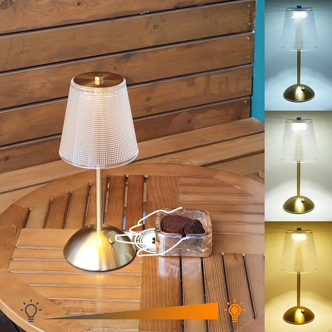 Cordless Rechargeable Metal Table Lamp, Cube Shade, Gold | 4000mAh Battery Operated, 3 Color Modes, Dimmable LED Touch Beside Ambient Light, Portable for Bedroom Restaurant Outdoor