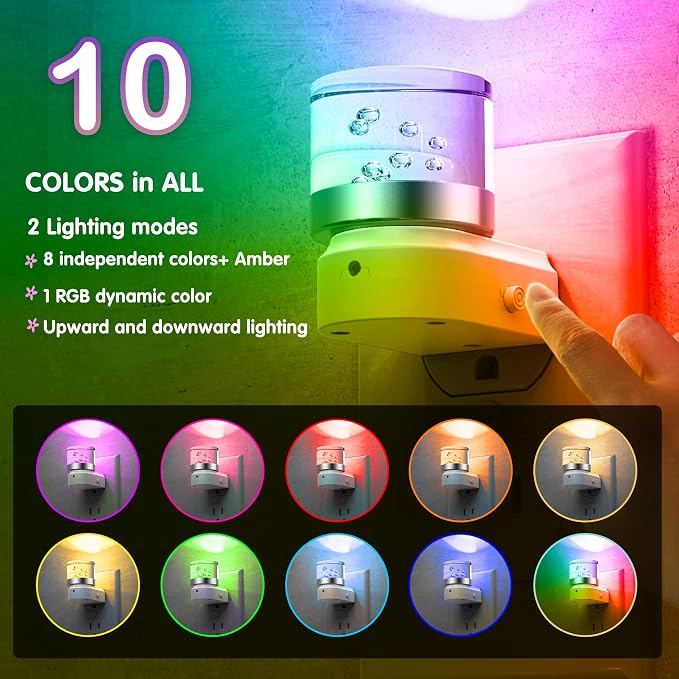 L LOHAS LED Night Light, Night Lights Plug into Wall | Color Changing Nightlight RGB with Dusk to Dawn Sensor, for Halloween, Christmas, Holiday, Hallway Bedroom Kids Room, 2 Pack