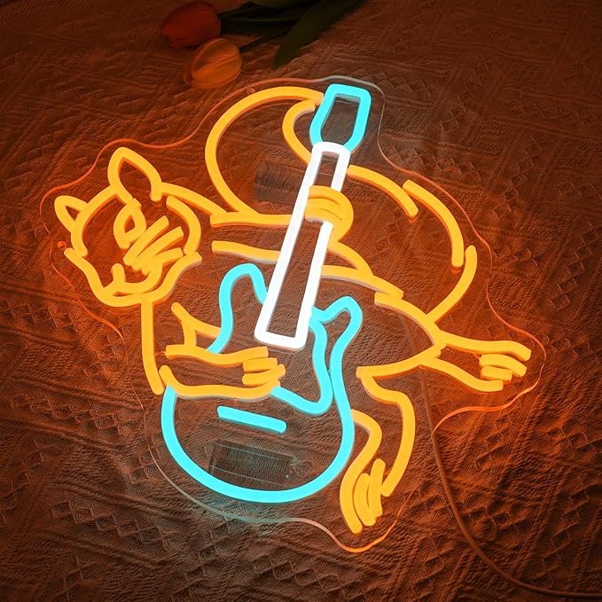 Squirrel Guitar Neon Sign for Wall Decor Beer Bar Guitar Neon Light, USB Powered Orange Squirrel Music Led Light Sign for Bar Live Music,Man Cave,Home, Party,Office, Bedroom