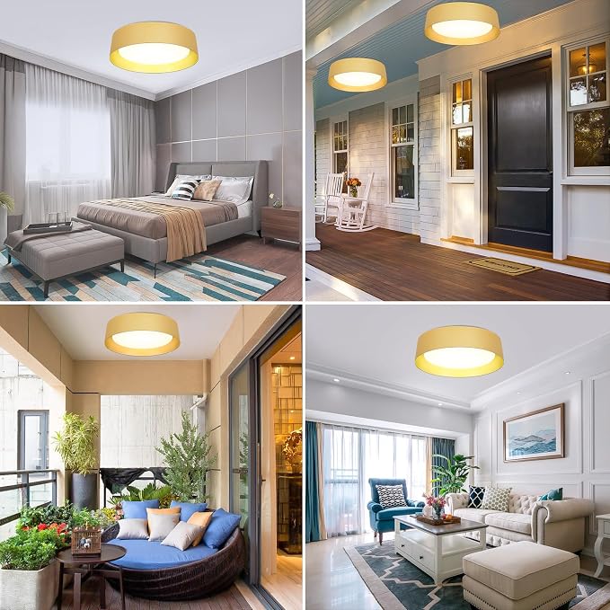 Flush Mount Ceiling Light, 16in Modern Ceiling Light 5 Color Temperature | 30W Bathroom Ceiling Light Fixture, 3000LM Dimmable LED Flush Mount Light for Bedroom, Hallway, Kitchen, Gold