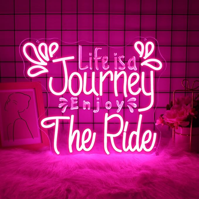 Neon Sign, Life Is a Journey Enjoy the Ride Neon Signs for Wall Decor Pink LED Light up Girls Room Party Preppy Decoration USB Powered