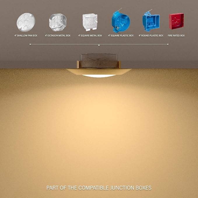8 Packs 6 Inch LED Low Profile Screw in & Surface Mount Disk Light, Brushed Nickel, 5CCT Field Selectable, Round, 15W, 1000 Lumens, CRI80, Driverless, Dimmable, ETL & Wet Listed