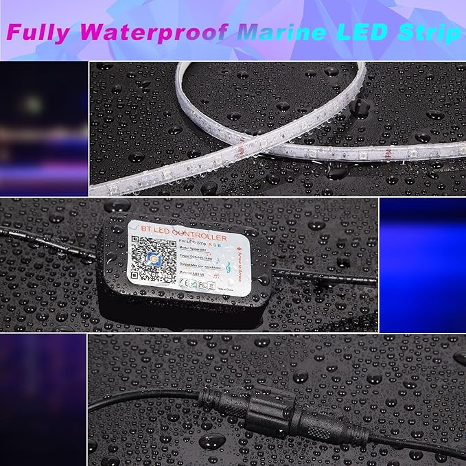 50FT Boat Lights LED Waterproof, 12V Marine Light Strip for Boat, RGB Marine LED Strip 12V with App & Remote for Pontoon Interior and Exterior, Night Fishing Lighting for Jon, Yacht, Kayak, Deck
