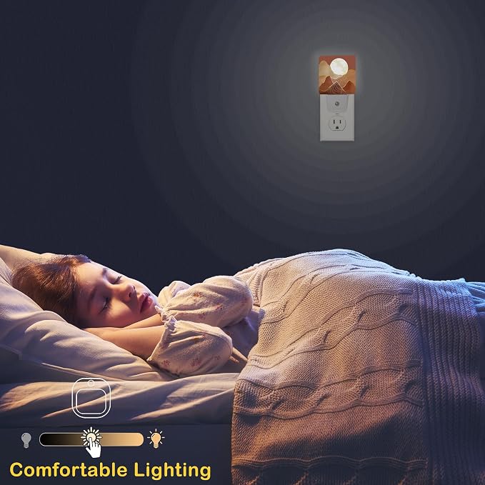 Abstract Mountains Sun Night Light, Plug-in Wall Led Night Lights Decor for Boys Girls Room Decor,Nightlights with Light sensors 0.5W