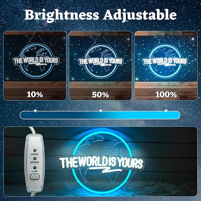 The World Is Yours Neon Sign Carved Planet The World Is Yours LED Signs for Wall Decor Neon Lights for Bedroom Classroom Man Cave Game Room Birthday Cristmas Gifts for Friends Lover