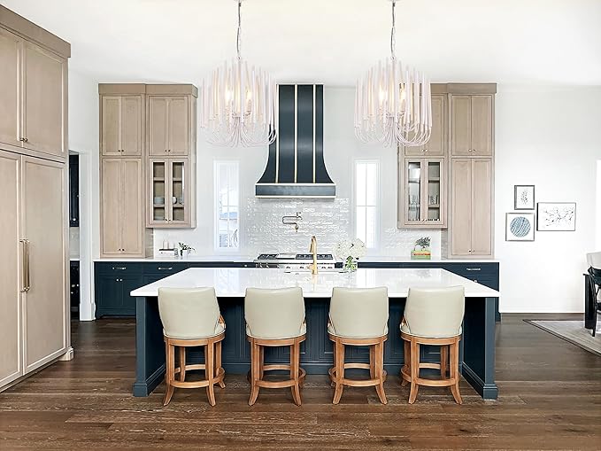 TOCHIC Modern Farmhouse Chandelier for Dining Room 18", Small Vintage White Wood Chandeliers Light for Living Room, Rustic Pendant Lighting Fixture Ceiling Hanging for Foyer Bedroom Entryway