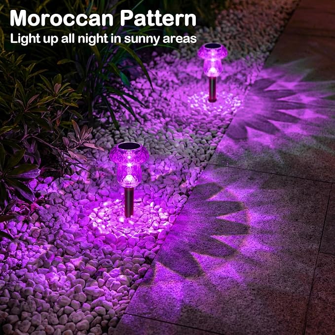 Solar Halloween Lights Outdoor 8 Pack Purple Garden Mushroom Decor | LED Waterproof Halloween Decorations Outdoor for Pathway Yard Outside Driveway Walkway Landscape Path Lighting, Auto On/Off