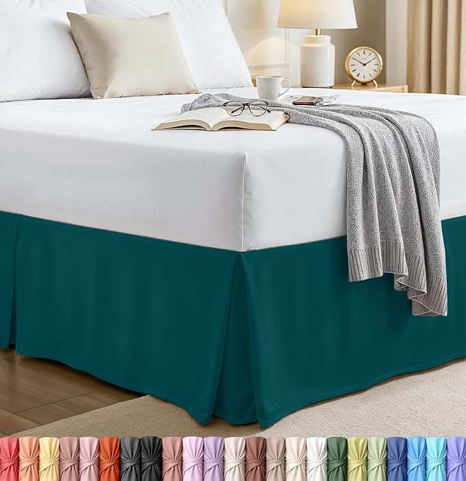 Twin Bed Skirt, Hides Under-Bed Storage 15 Inch Drop, Pleated, Teal | Easy Fit Design, Shrinkage & Fade Resistant, Hotel Style, Microfiber Durable Fabric, Machine Washable