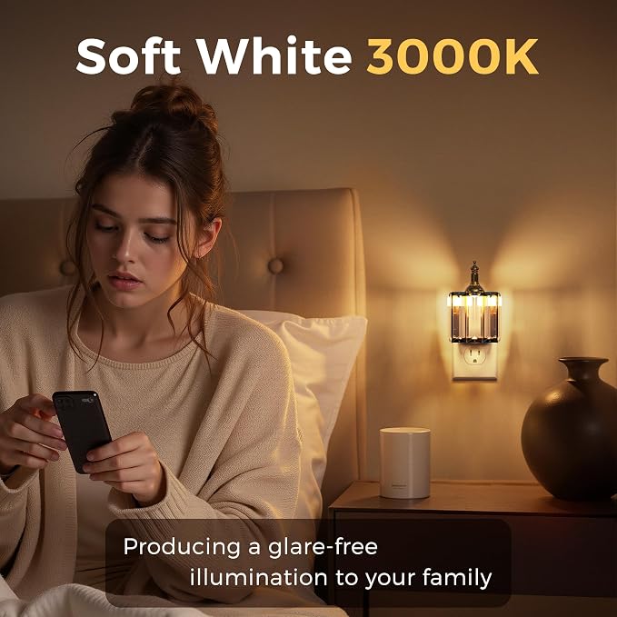 L LOHAS LED Night Light, Night Lights Plug into Wall, 3000K Soft White LED | Crystal Night Lights with Dusk to Dawn Sensor, 0-100lm Adjustable Brightness, for Hallway Bedroom Stairway