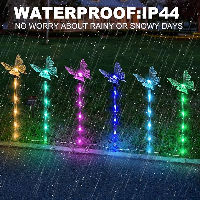 Set of 6 Arcylic Solar Butterfly Lights for Outside, Solar Powered Garden Decorations with 8 Lighting Modes, Outdoor Waterproof Pathway Lights for Yard, Patio Plant Pot, Flower Bed (Butterfly)