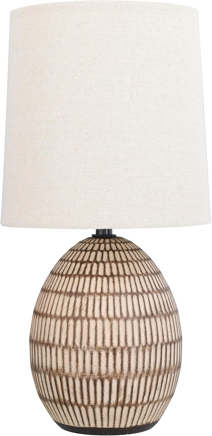 XTREME Ceramic Table Lamp with Shade, 12.75” inch Carved Textured Table Lamp, Brown Modern Lamp with Beige Shade, Small Bedside Lamp for Bedroom Nightstand, Living Room, Requires E26 Bulb